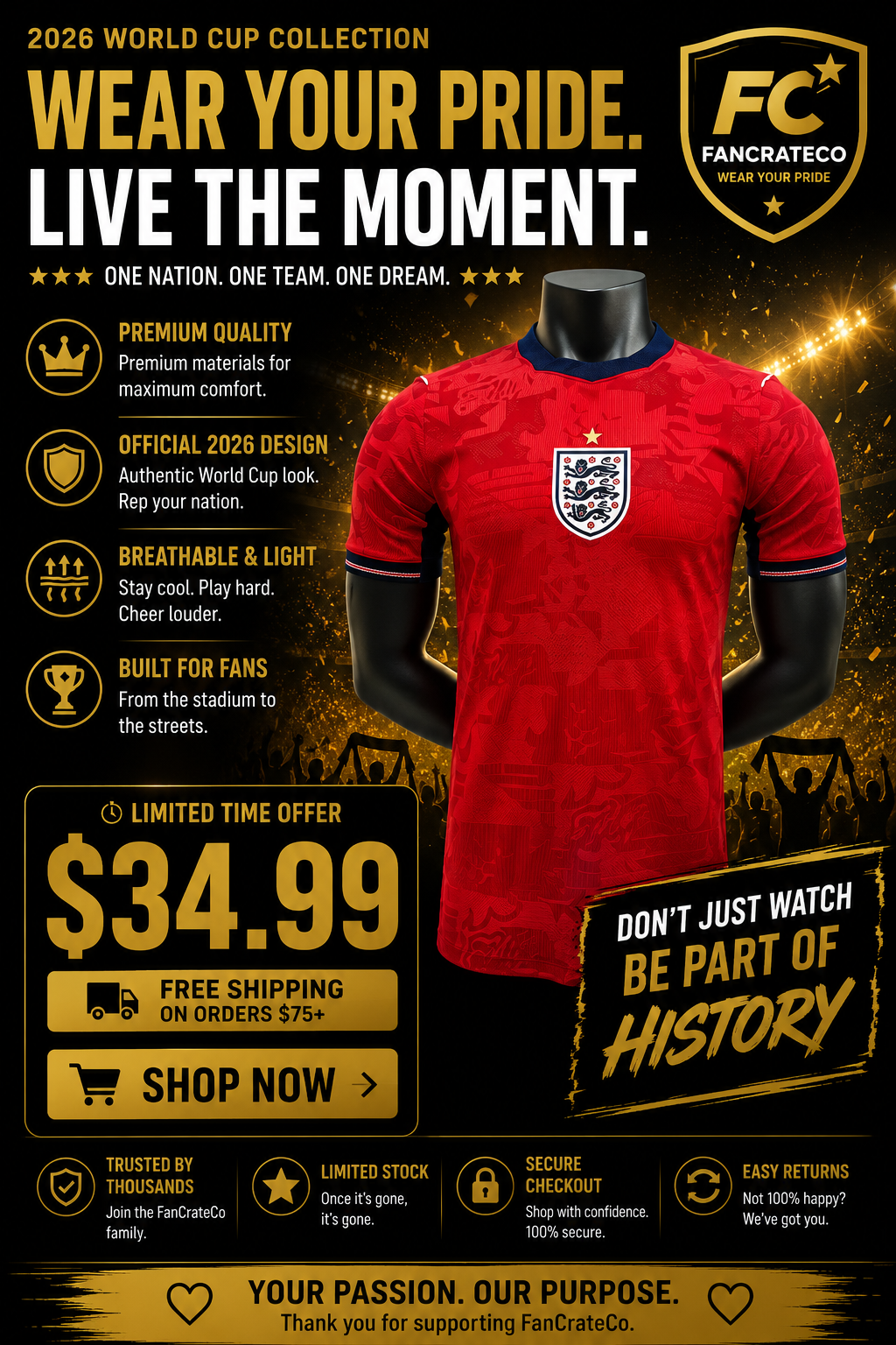 England Away Jersey 2026 – Fan Edition